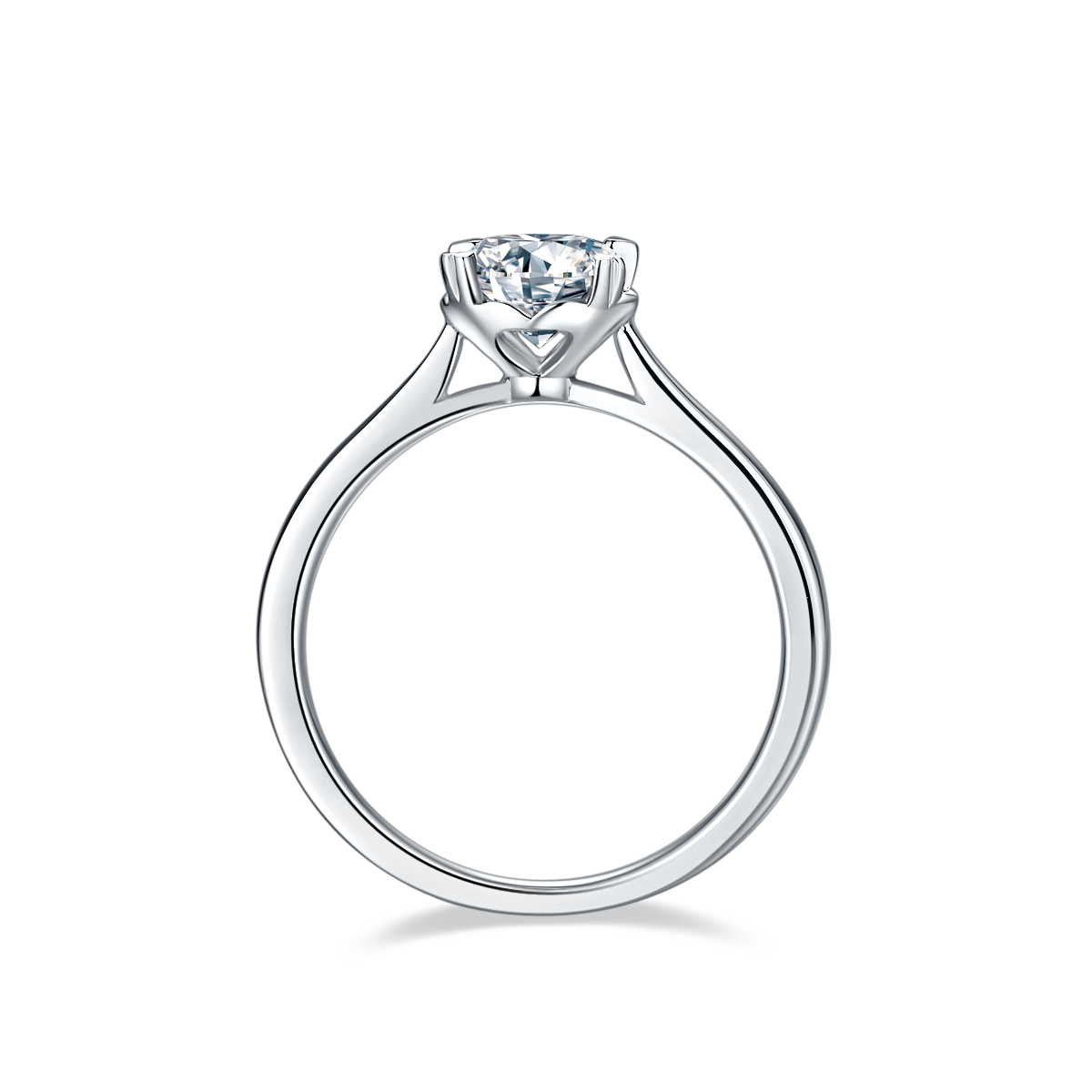 Straight arm heart-shaped cup four claw S925 silver plated platinum Moissanite women's ring 1 carat D-grade